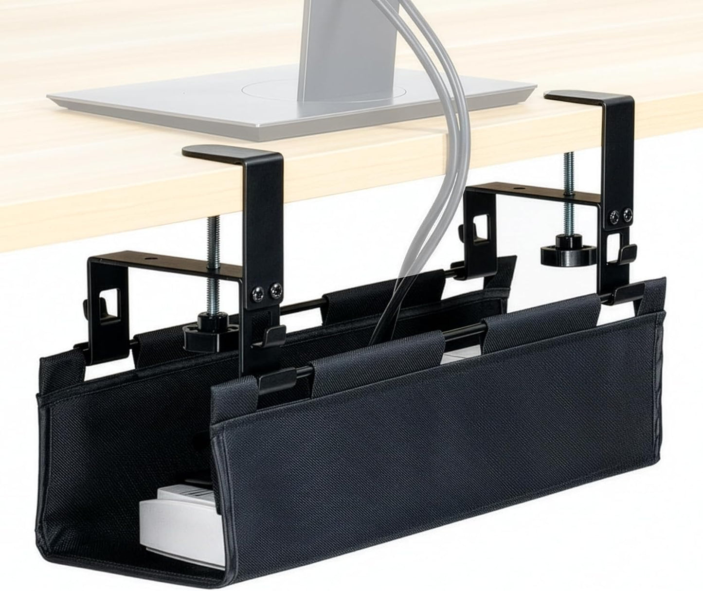 VIVO Clamp-on Under Desk 31 inch Fabric Cable Management Tray, Wire Concealer, Power Strip Storage, Workspace Organization, Easy Fold Down Access, Black, DESK-AC31F-C