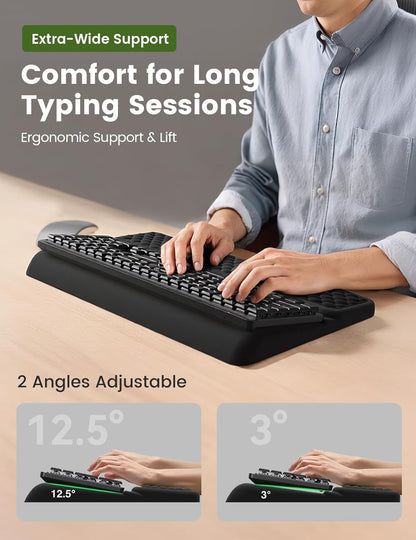 Vaydeer Wrist Rest with Keyboard Stand, Computer Wrist Support Pad, Ergonomic Keyboard Riser Holder Lifter Tray with Wrist Pad, Soft Memory Foam Desk Cushion, Palm Hand Typing for Office Home School