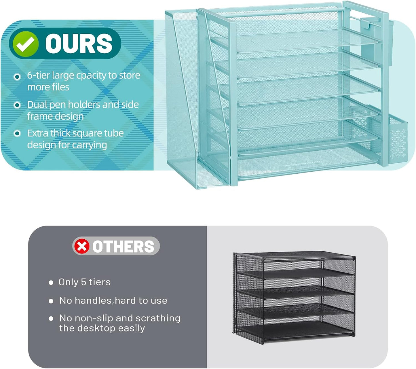 Simple Trending 6 Tier Desk File Organizer, Paper Letter Tray Organizer with File Holder and Pen Container, Black