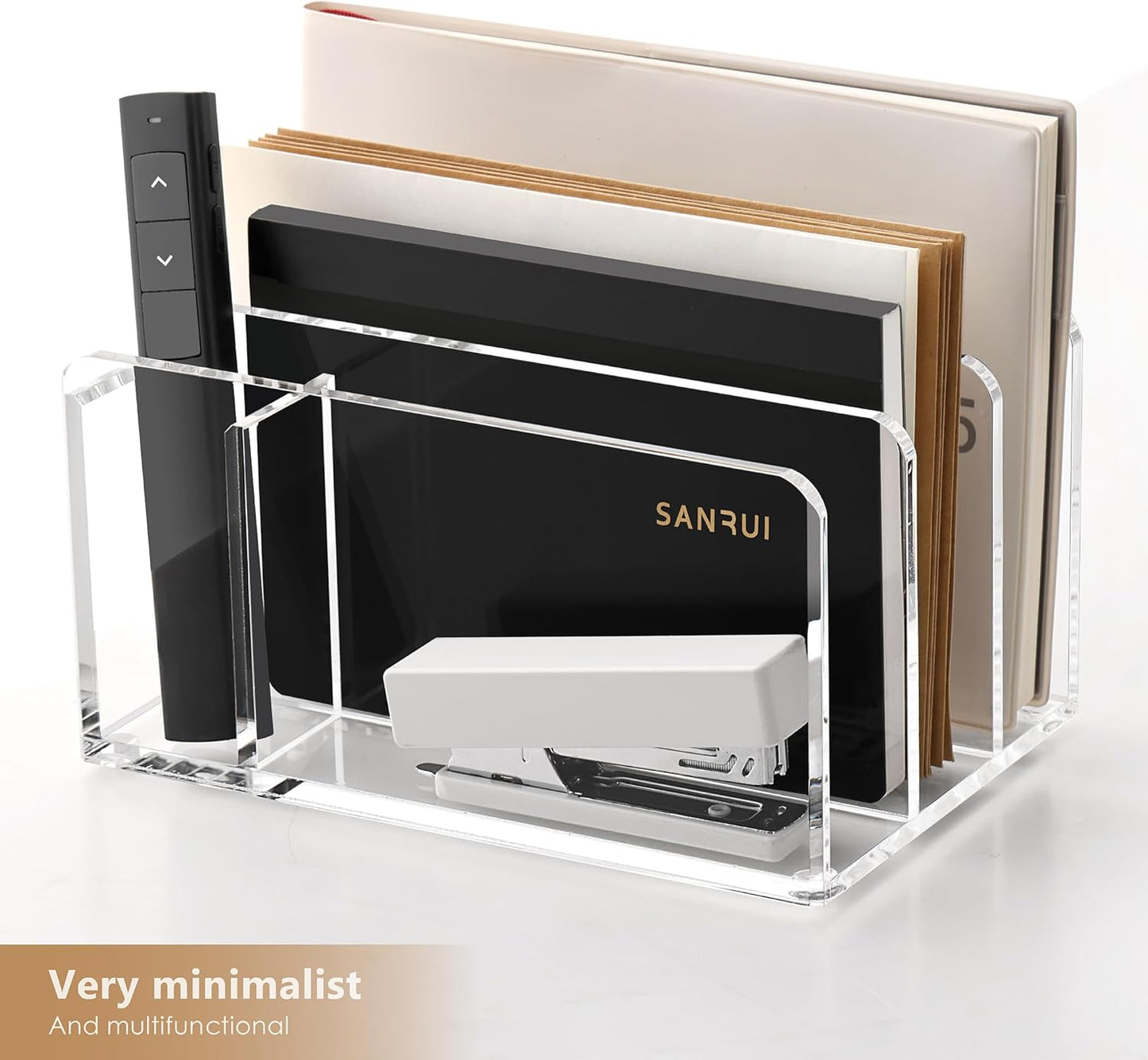 SANRUI Acrylic Mail Sorter Desktop Organizer Holder, 2 Compartments Clear Small File Script Letter Office Document Storage for Desk Bill Filling Envelope Holder Office, Home, School Desk Organization