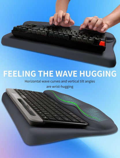 Ergonomic Wave Wrist Rest with Keyboard Stand, Cushioned Palm Rest, Comfortable Integrated Memory Foam for Natural Typing and Relieve Wrist Pain, Dark Night Black