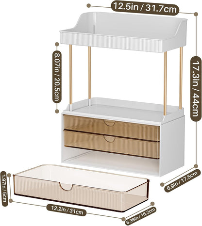 caktraie 12.2" W Makeup Organizer Drawers - 5 Tiers Bathroom Counter Organizer, Cosmetic Storage Drawer for Dresser Countertop and Bathroom Vanity for Large Skincare, Perfume, Clear
