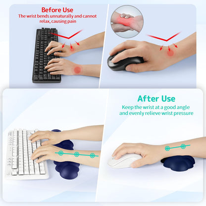 Sushret Cloud Wrist Rest Keyboard, Cloud Keyboard Wrist Pad Set with PU Leather Memory Foam, Cute Arm Rest for Palm Support, PC/Gaming Desk Accessories/Office Setup/Computer Hand Cushion - White