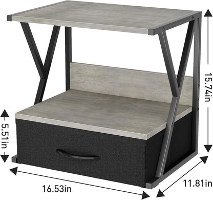 aboxoo Printer Stand for Desk with Storage Drawer, 2 Tier Desktop Or UnderDesk Shelf, Multi-Purpose Desk Organizer for Home Office, fit Fax Machine/3D Printer/Scanner, Rustic Brown