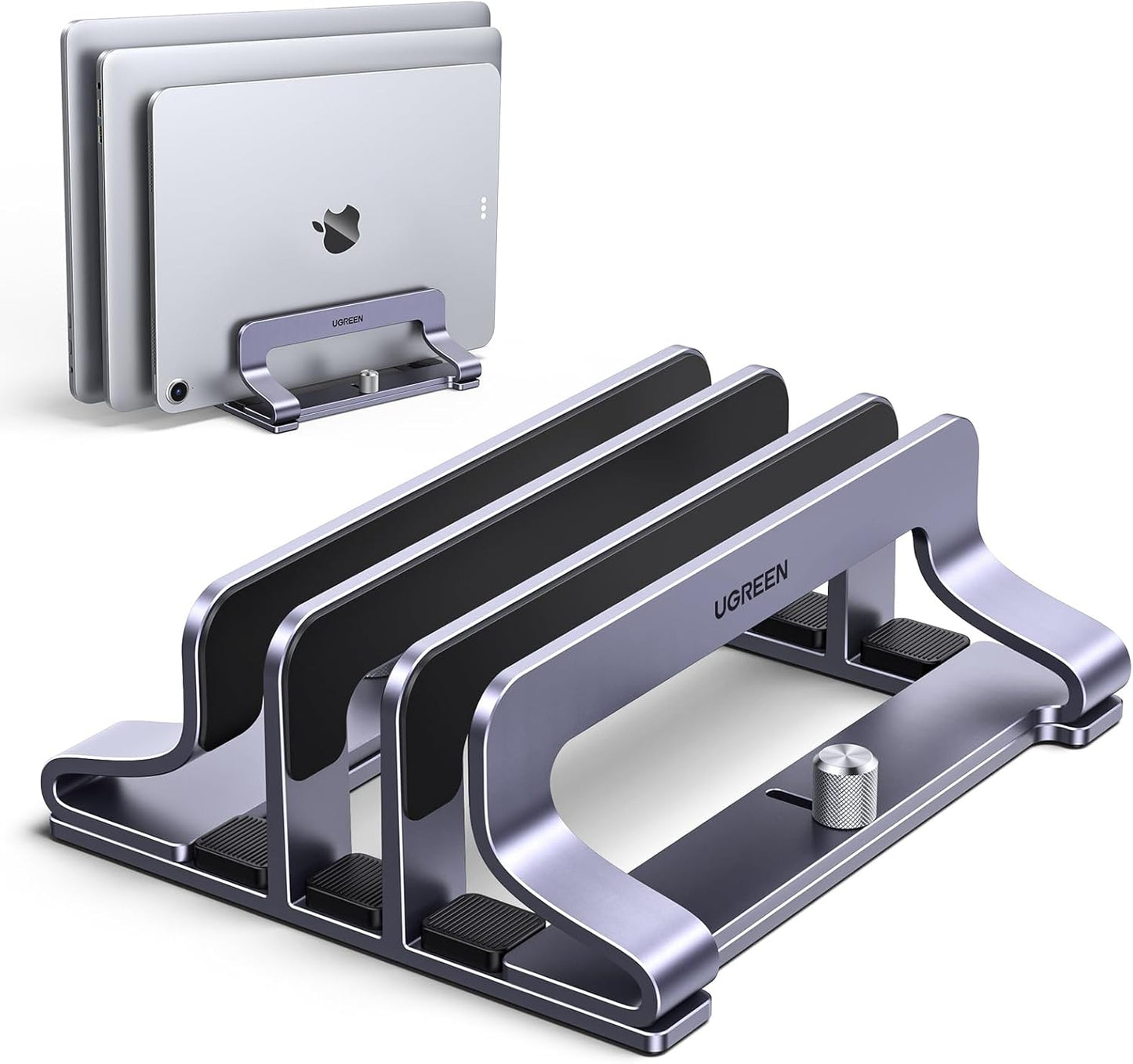 UGREEN 3-Slot Vertical Laptop Stand Holder Desk Compatible with MacBook Pro Air Laptop Stand Desktop Adjustable, Lenovo Ideapad, Surface Book, HP Notebook, Dell Chromebook Up to 17.3 Inch, Space Gray