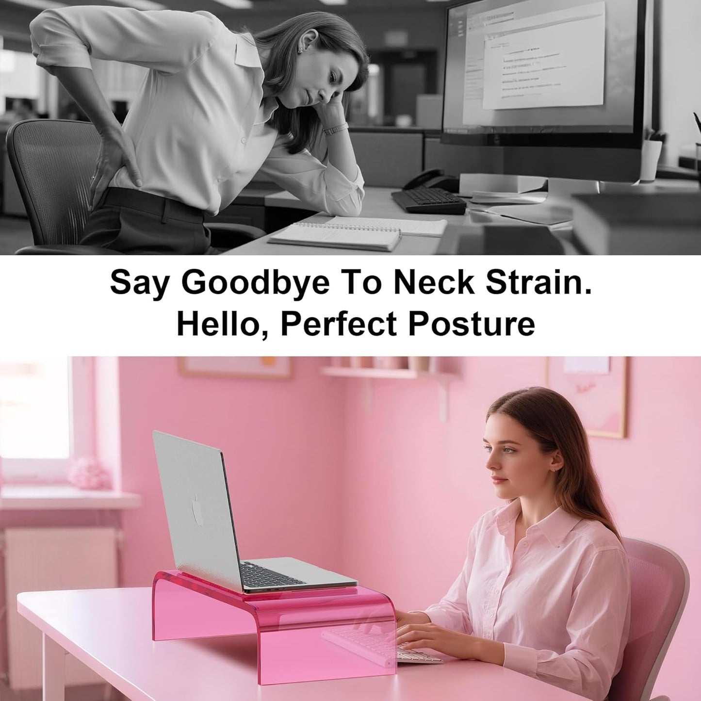 Acrylic Monitor Stand Riser Acrylic Laptop Stand for Desk Clear Computer Monitor Stand for Desk Accessories White Aesthetic Decorations for Office Home iMac Organizer