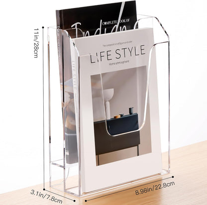 YUXUN Acrylic File Folder Holder, Vertical File Storage, Clear Desktop Organizer, 2 Pockets