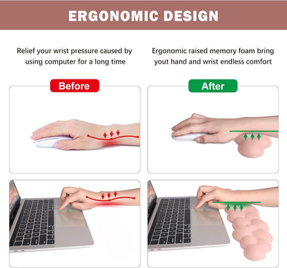 Keyboard Wrist Rest Pad Set, Leaf Shape PU Leather Memory Foam Wrist Cushion Support,Mouse Wrist Rest Pad,Non-Slip Wrist Support for Easy Typing Pain Relief, Green Leaf