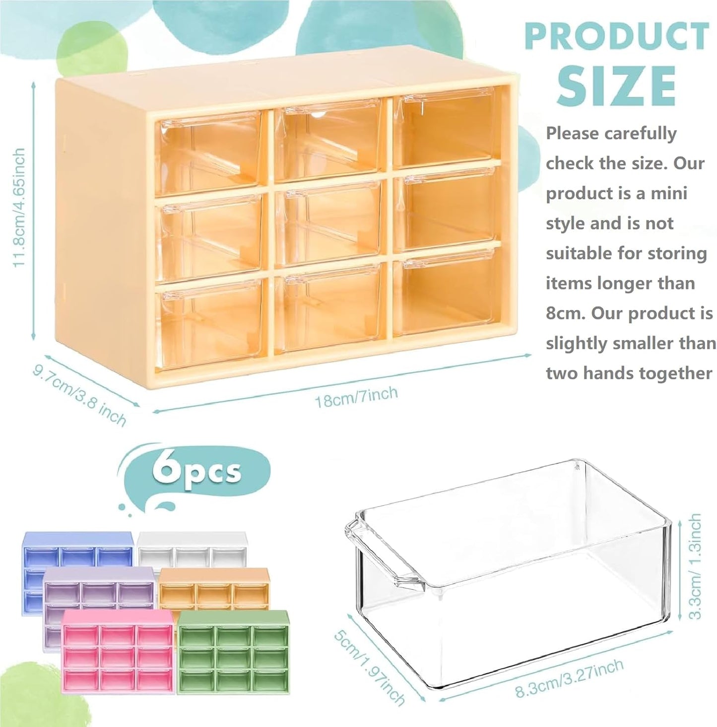 Amyhill 6 Pcs Mini Drawer Organizer Small Organizer with 9 Drawers Plastic Desktop Craft Storage Box for Office Home Room Jewelry Cosmetics Collection(White)