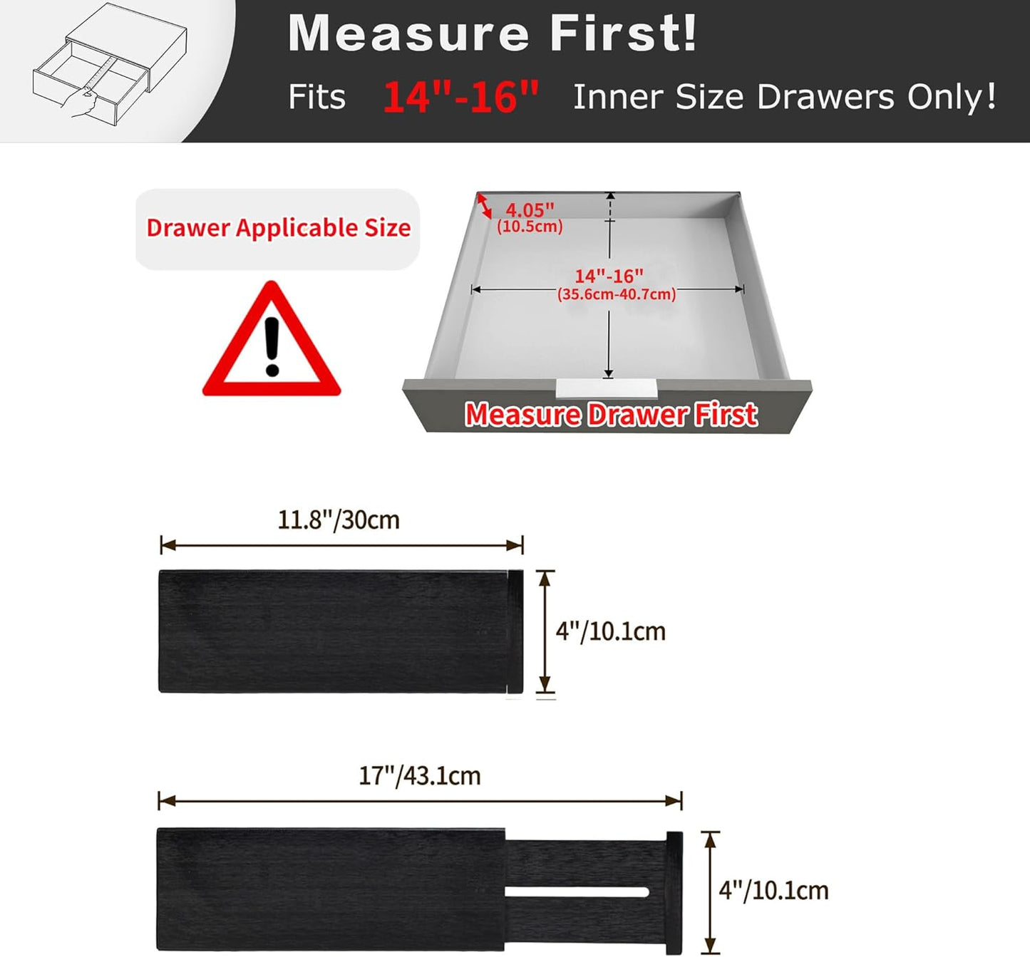 Utoplike 4 pcs Bamboo Kitchen Drawer Dividers Large, Adjustable Drawer Organizers, Spring Loaded, Expandable Organization Works in Kitchen, Dresser, Bathroom, Bedroom, Drawer, Desk
