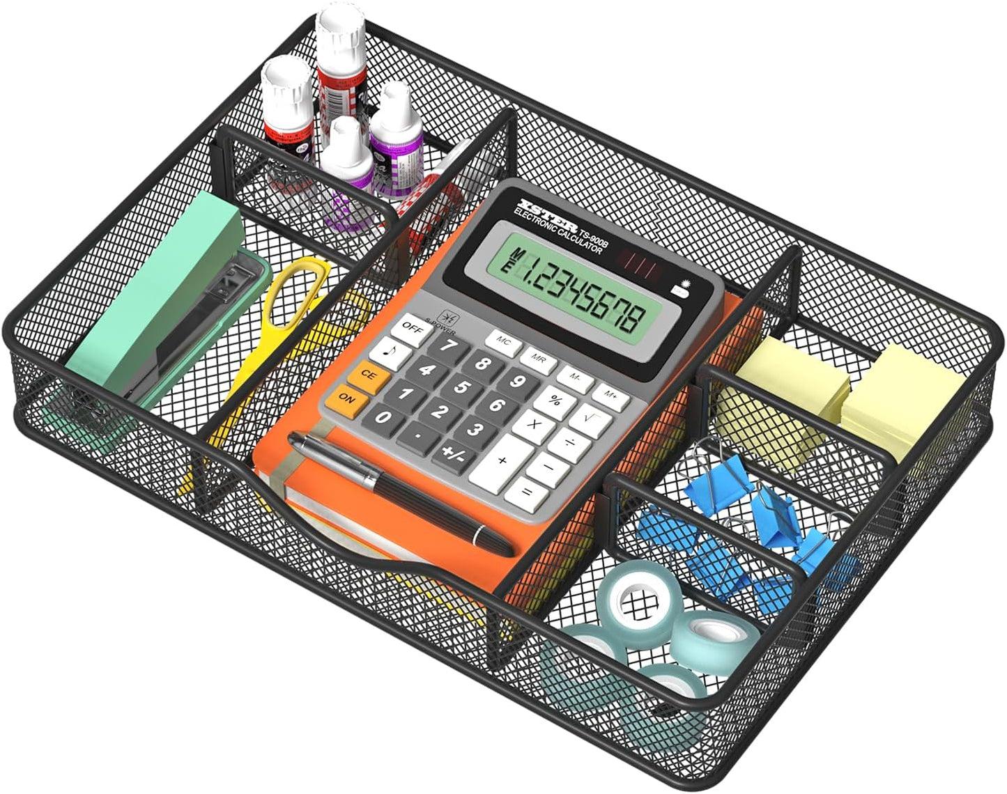 VyGrow Desk Drawer Organizer Tray, Metal Mesh Drawer Organizers Office, 6 Adjustable Compartment, Desk Organizer Tray for Home Office 12.87L x 8.73D x 1.96H inch, Black, 1PC Medium