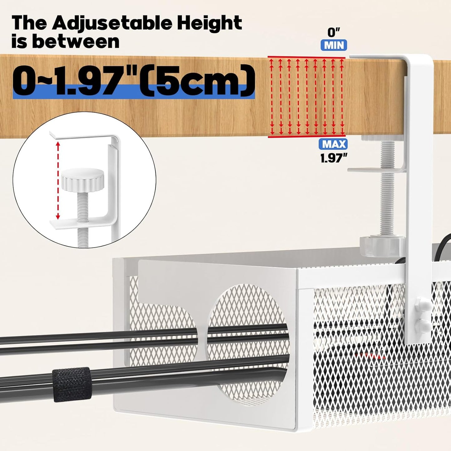 Under Desk Cable Management Tray No Drill 15.1’’, Metal Mesh Cable Management Box with Hybrid Side Slots Cable Raceway,Adjustable Cable Tray with Wire Management for Office Home,1 Pack (Black)