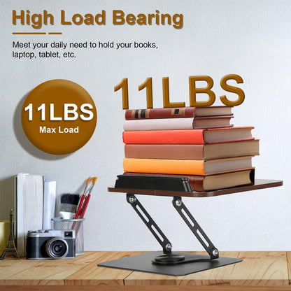 Book Stand for Reading, Adjustable Book Holder with 360° Rotating Bases, Foldable Designs, and Elastic Clips, Multifunctional Display Stand for Recipe, Cookbooks, Magazines, Tablets, Laptops