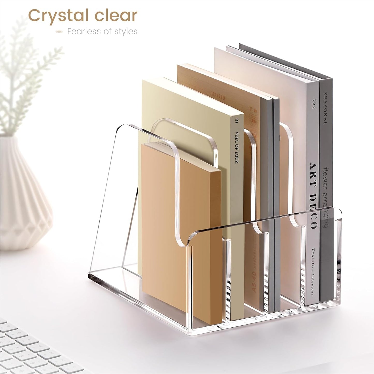 YUXUN Acrylic Magazine Holder,Clear Desk Organizer File Sorter for Notebook,Paper,Envelope,Magazine, Book Storage-Office/Home/Classroom Organization(4 Compartments,B5)
