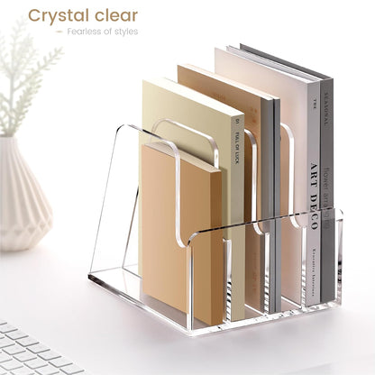 YUXUN Acrylic Magazine Holder,Clear Desk Organizer File Sorter for Notebook,Paper,Envelope,Magazine, Book Storage-Office/Home/Classroom Organization(4 Compartments,B5)