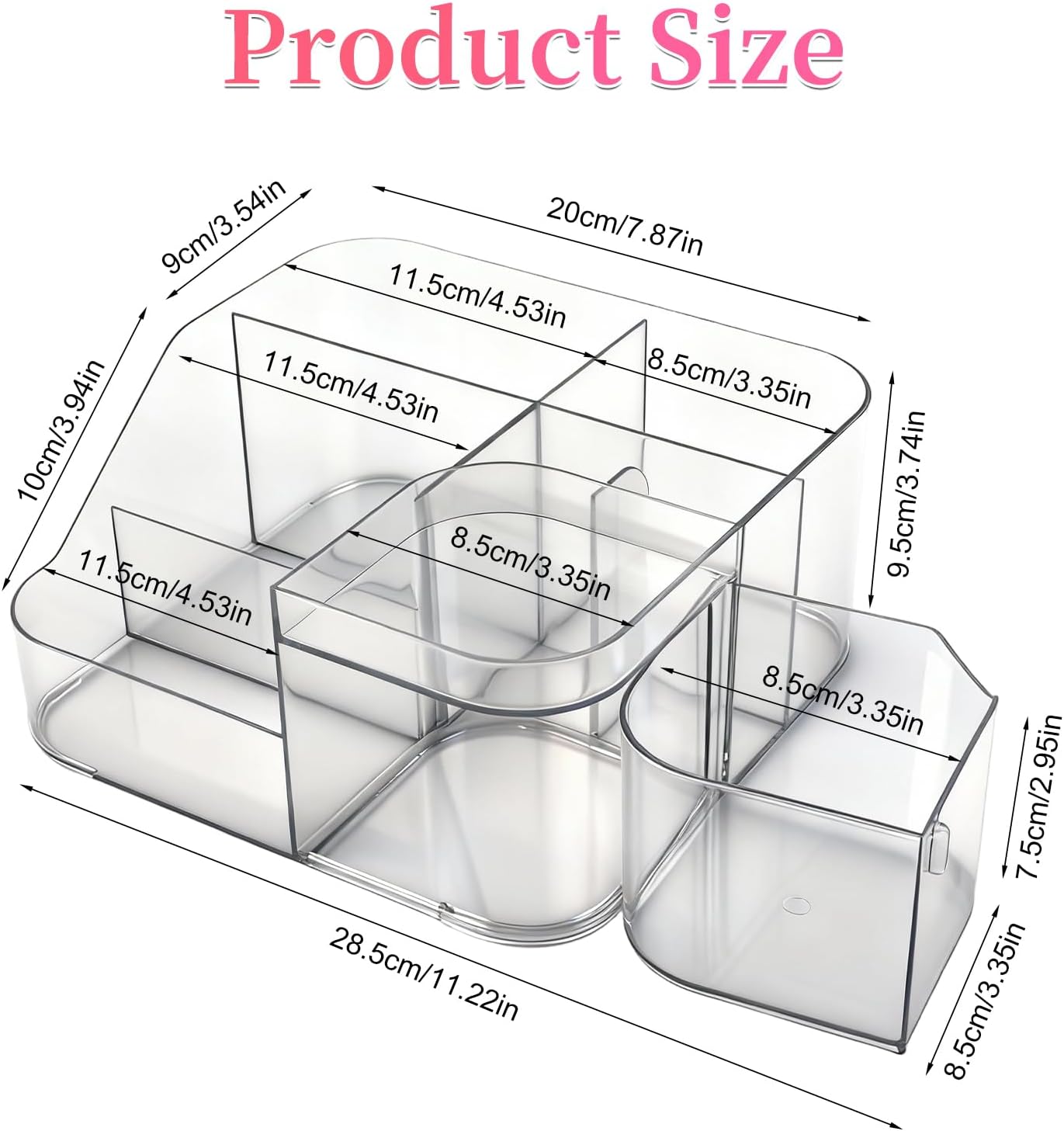 BQAN Transparent Acrylic Nail Desk Organizer with Spinning Drawer, Drill & Brush Holder, Desktop Manicure Tool Storage for Nail Techs, Makeup, Skin Care (Black) - Professional Salon or Home Use