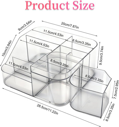 BQAN Transparent Acrylic Nail Desk Organizer with Spinning Drawer, Drill & Brush Holder, Desktop Manicure Tool Storage for Nail Techs, Makeup, Skin Care (Black) - Professional Salon or Home Use