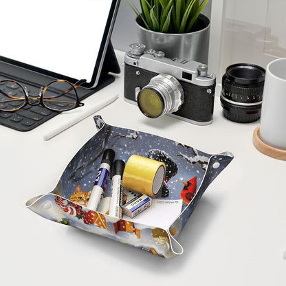 Tray Leather Valet Tray Forest Tree Reindeer Catchall Trays Key Organizer Night Stand Organizer Bedside Vanity Trays Decor for Entryway Table