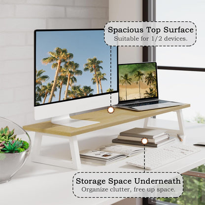 TEAMIX 31.5 inch Dual Monitor Riser for 2 Monitors, Long Monitor Stand Riser TV Stand Riser Monitor Stand for Desk Wood & Steel Desktop Riser Desk Organization Home Office