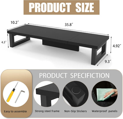 WESTREE Dual Monitor Stand Riser, Wood and Steel Multi-Purpose Desktop Storage Stand for 2 Monitors for Computer, Laptop, Printer, TV, Rustic Brown