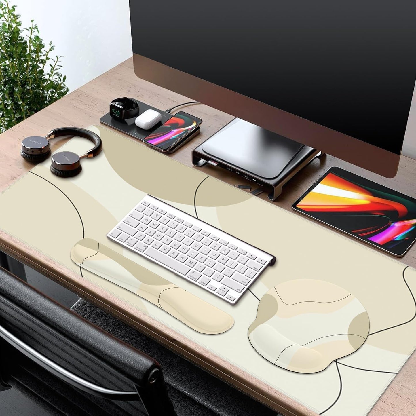 iCasso Desk Mat, Gaming Mouse Pad Wrist Support Set,4in1 XXL Large Mousepad + Keyboard Wrist Rest+Mouse Wrist Rest+Coaster Set with Ergonomic Design for Home Office Table Computer-Penoy