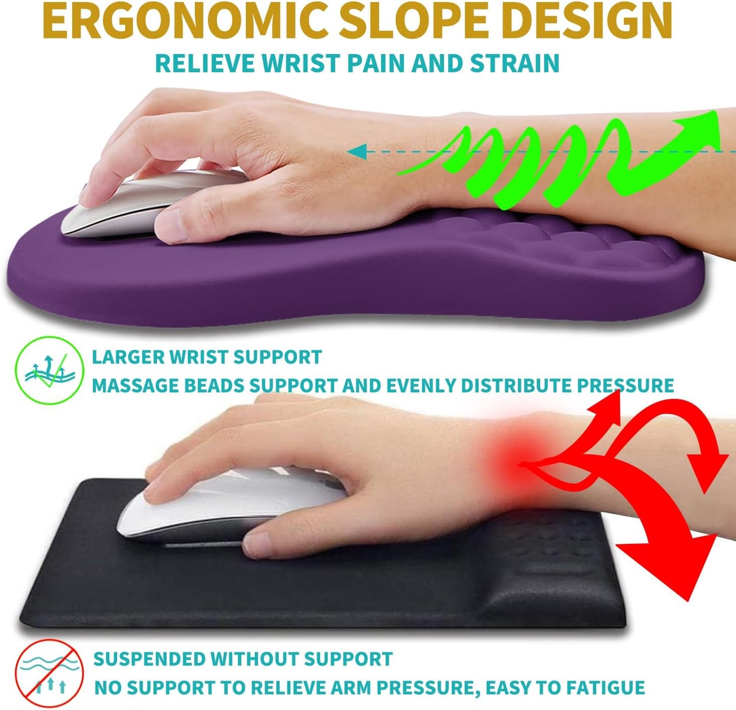 Hokafenle 2 in 1 Ergonomic Mouse Pad Wrist Support & Wrist Rest for Computer Keyboard Set, with Relieve Carpal Tunnel Pain Massage Bulge and Full Memory Gel Design (2In1 Set, Light Green)