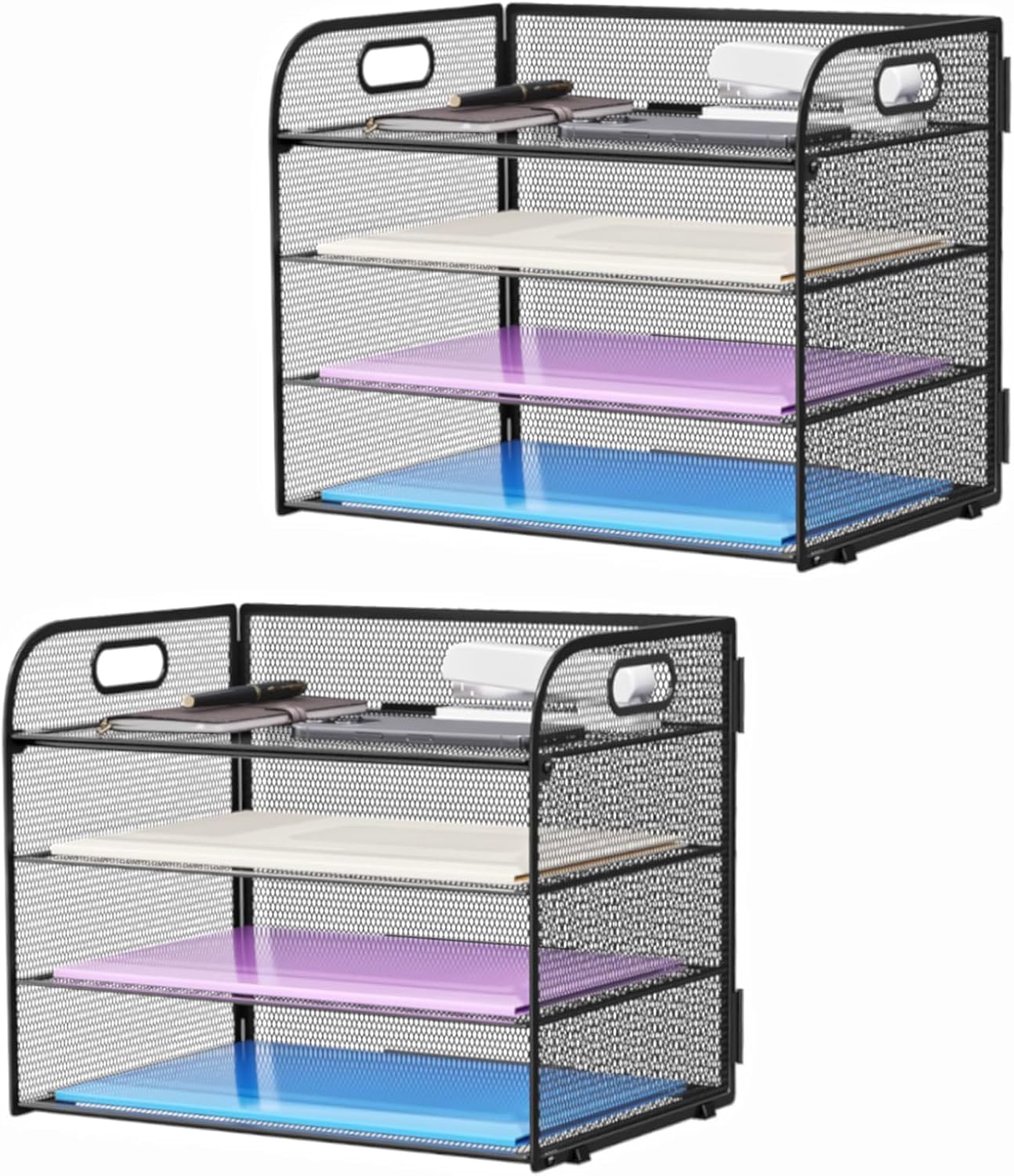 Marbrasse 4 Tier Paper Organizer Letter Tray - Mesh Desk File Organizer with Handle, Paper Sorter Organizer for Letter/A4 Office File Folder Holder (Black, 12.6" x 9.1" x 10.7")