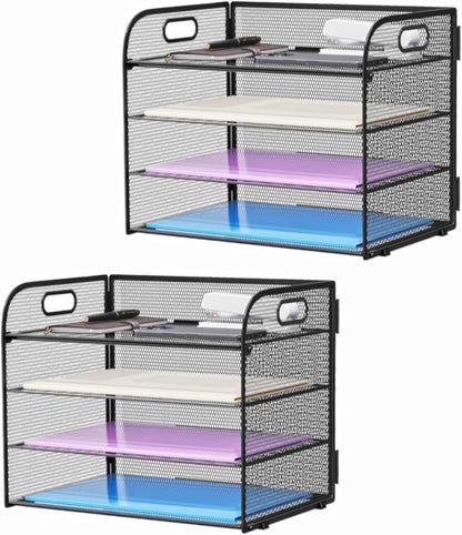 Marbrasse 4 Tier Paper Organizer Letter Tray - Mesh Desk File Organizer with Handle, Paper Sorter Organizer for Letter/A4 Office File Folder Holder (Black, 12.6" x 9.1" x 10.7")