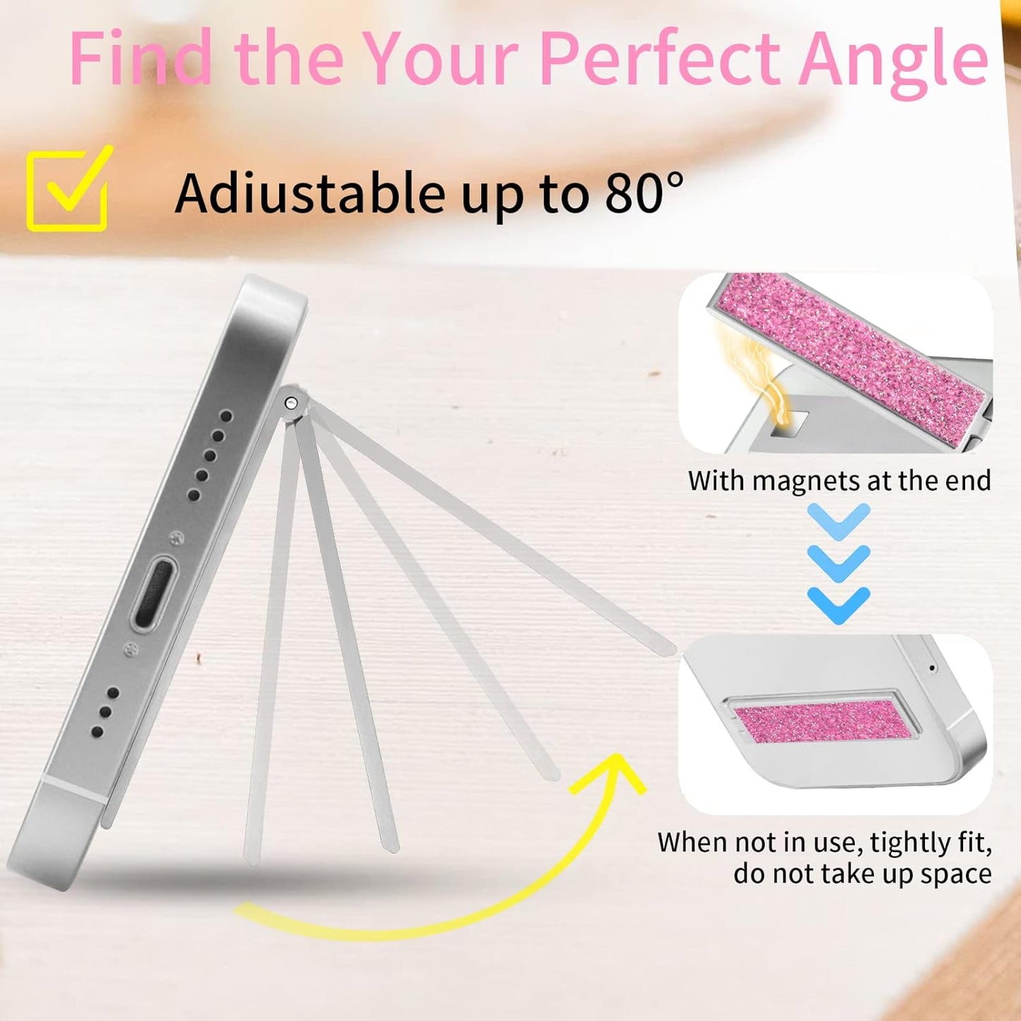 Mini Phone Kickstand, Folding Invisible Portable Metal Cell Phone Stand Holder for Desk, Compatible with iPhone, Samsung and All Cellphones, Black