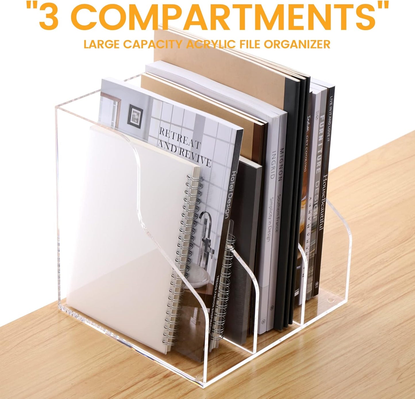 Magazine Holder, Clear Acrylic Magazine Rack, File Organizer for Office Desk, Book Organizer,-One-Piece-3 Vertical spaces,1 pack (B5)……