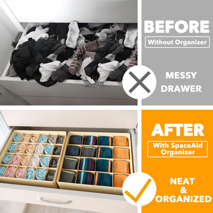 SpaceAid Drawer Organizer for Clothes, 18 Pack Dresser Drawer Organizer Bins, Closet Organizers and Storage Dividers for Clothing, Underwears, Socks (Beige)