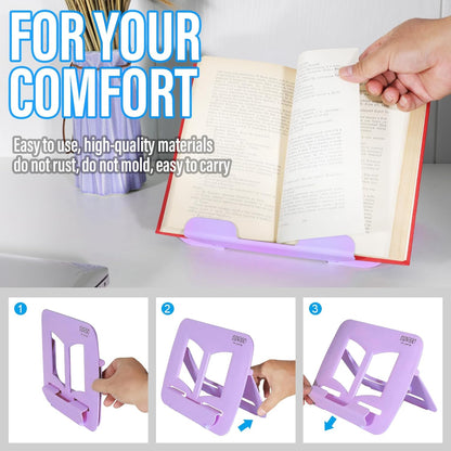 Portable Book Stand Book Holder Book Rest for Kids Reading Hands Free Cookbook Holder Textbook Stands Music Stand Lightweight Waterproof Book Stand Gifts School Supplies (Purple 11.82" *8.26")