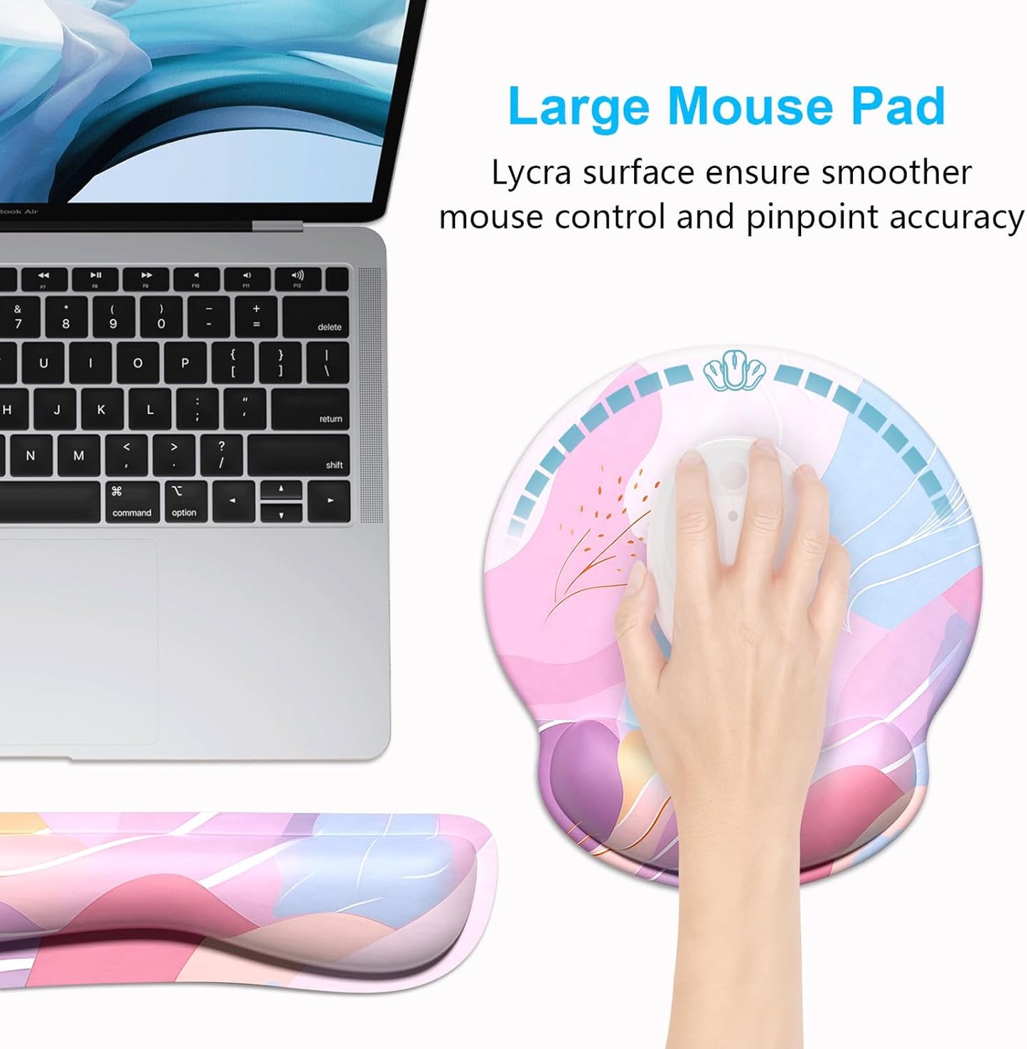 Dapesuom Keyboard Wrist Rest and Mouse Pad with Wrist Support, Cute Memory Foam Cushion for Keyboard and Mouse Set, Ergonomic Desktop Pad Rests with Non Slip Base for Easy Typing & Pain Relief, Pink
