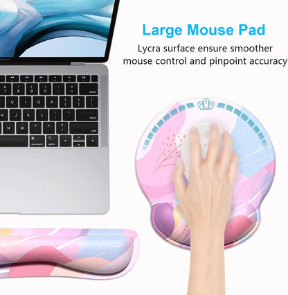 Dapesuom Keyboard Wrist Rest and Mouse Pad with Wrist Support, Cute Memory Foam Cushion for Keyboard and Mouse Set, Ergonomic Desktop Pad Rests with Non Slip Base for Easy Typing & Pain Relief, Pink