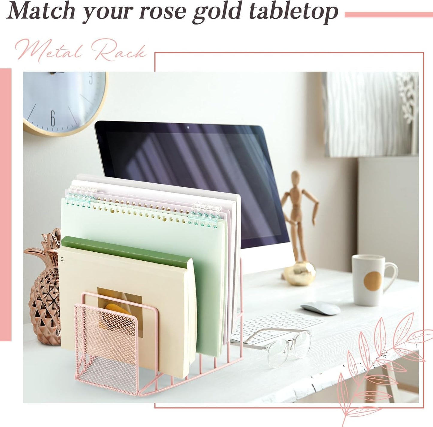 2 Pcs 7 Section Wire File Organizer for Desk, Metal Mesh Incline File Holder, Letter & Magazine Folder Rack, Desktop Paper Sorter for Home Office School (Golden)
