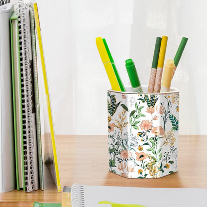 WAVEYU Ceramic Pen Holder for Desk Cute, Pencil Cup Pot Desk Organizer, Makeup Brush Holder for Women, Men, Kids, Desk Marble Decor for Office, Classroom, Home, Gray Golden