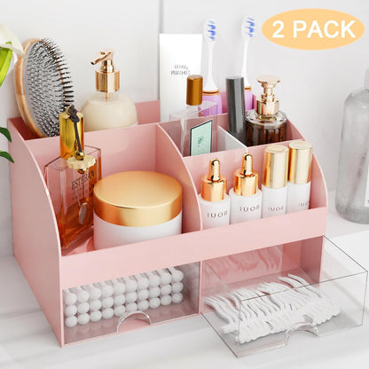 Makeup Organizer with Drawers, Cosmetic Storage for Dresser Vanity and Bathroom Countertop, Beauty Holder for Lipstick Brush, Skincare Organizer for Vanity, Cosmetic Display Case (White)