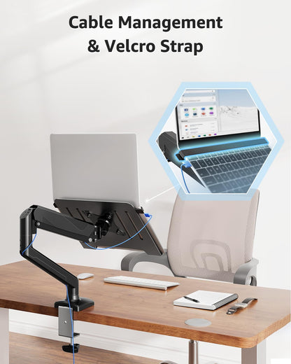 MOUNTUP Laptop Stand for Desk, Adjustable Aluminum Laptops Arm Mount for 14-17 Inch Notebook & 32" Monitor, Laptops Arm for Desk Support for 2.2-19.8lbs, 2-in-1 Laptop Desk Mount with Clamp/Grommet