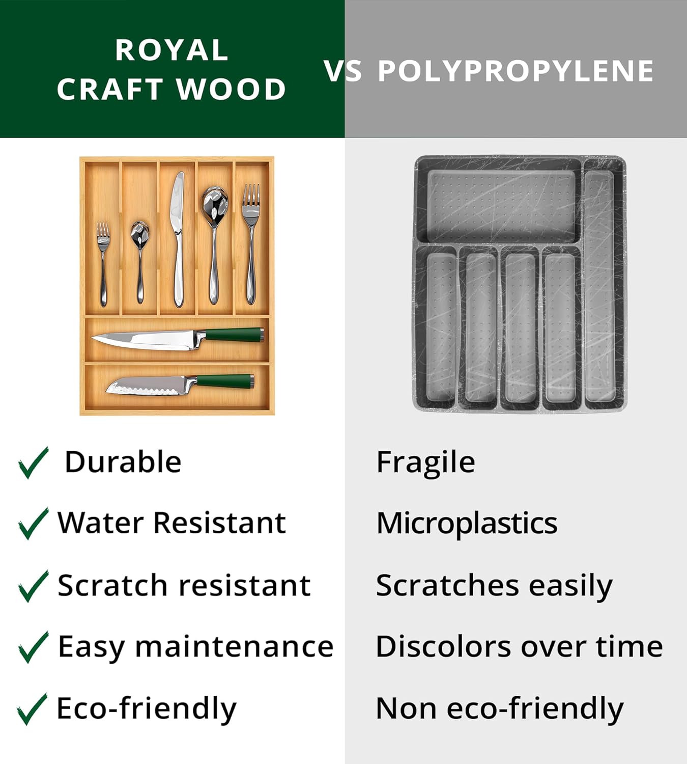 ROYAL CRAFT WOOD Luxury Bamboo Kitchen Drawer Organizer - Silverware Organizer, Utensil Holder & Cutlery Tray Drawer Dividers for Flatware (9 Slot, Natural)