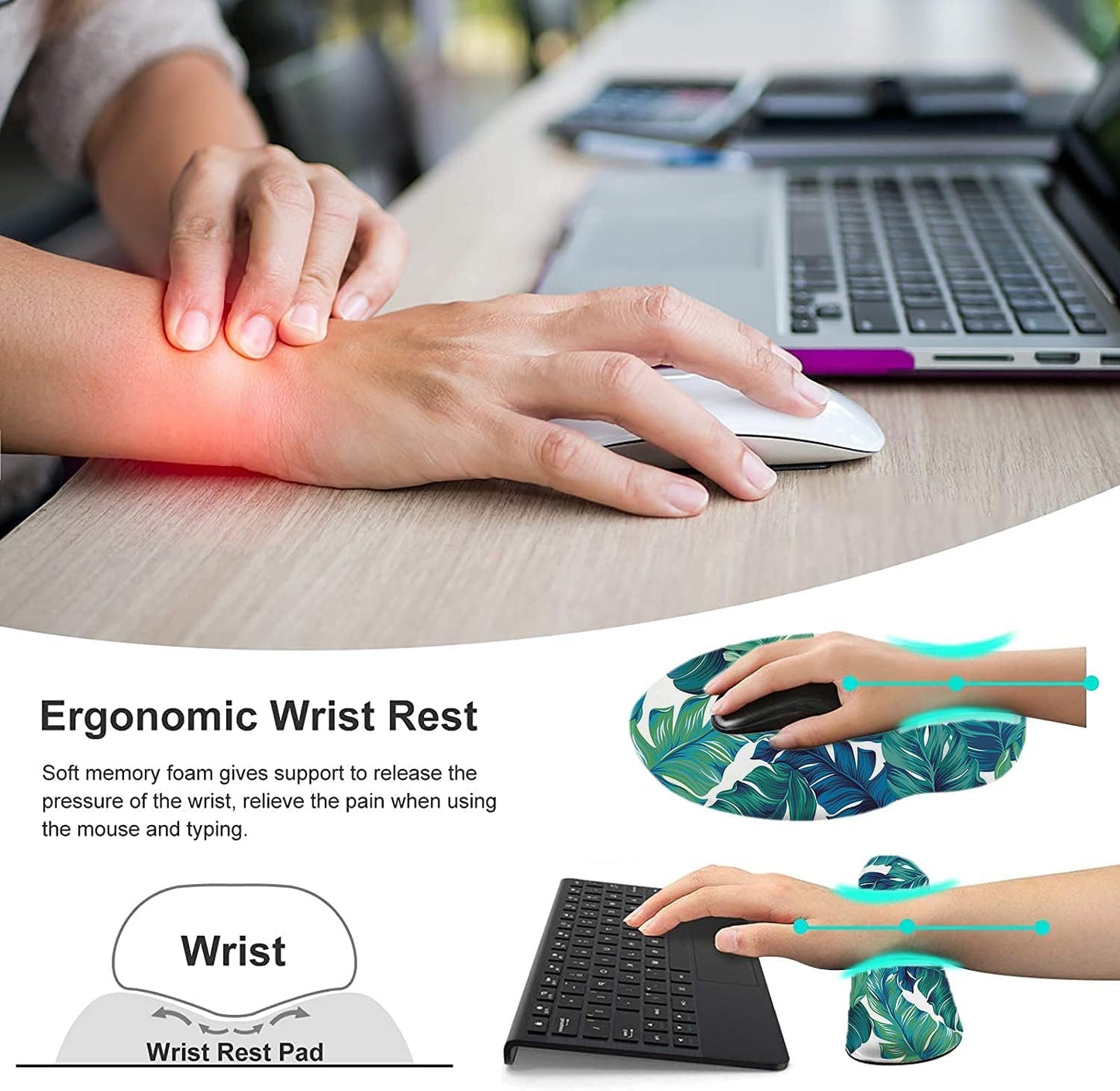 LATEEFAH Mouse Pad with Wrist Rest, 3-in-1 Gaming Mouse Pad, Keyboard Wrist Rest, Ergonomic Memory Foam Mousepad with Wrist Support for Computer Keyboard