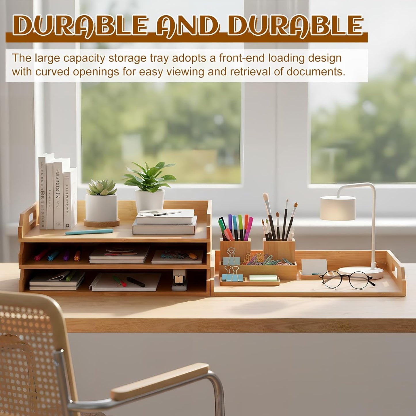 AceOrbit 6 Pcs Stackable Paper Tray Bamboo Wood Desk Organizer Letter Tray 6 Tier Wooden File Organizer Desk Shelf for Documents, Letter Sorter, Envelopes and Magazine Holder