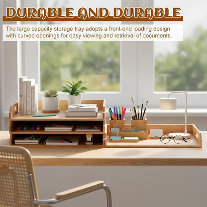 AceOrbit 6 Pcs Stackable Paper Tray Bamboo Wood Desk Organizer Letter Tray 6 Tier Wooden File Organizer Desk Shelf for Documents, Letter Sorter, Envelopes and Magazine Holder