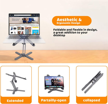 Moallia Laptop Stand with 360 Rotating Base, Computer Notebook Laptop Riser Metal Holder for Desk Collaborative Work, Fully Foldable for Easy Storage, Fits All MacBook, Laptops up to 16 inches