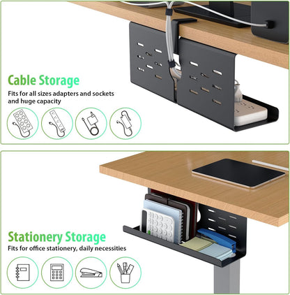 KEEGH 16" Under Desk Cable Management Tray, 2 Pack Desk Cord Organizer Upgrade Capacity, No Drill Clamp/Screws Mount, Cord Management Tray for Home Office, Gaming Desk, Standing Desk, Black