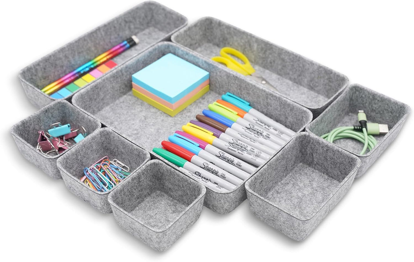 Welaxy Desk Drawer Organizer Tray Set, 8-Piece Office Drawer Organizers for Pens, Makeup, Keys, Crafts, Entryway Catchall, Decluttering Storage (Hot Pink)