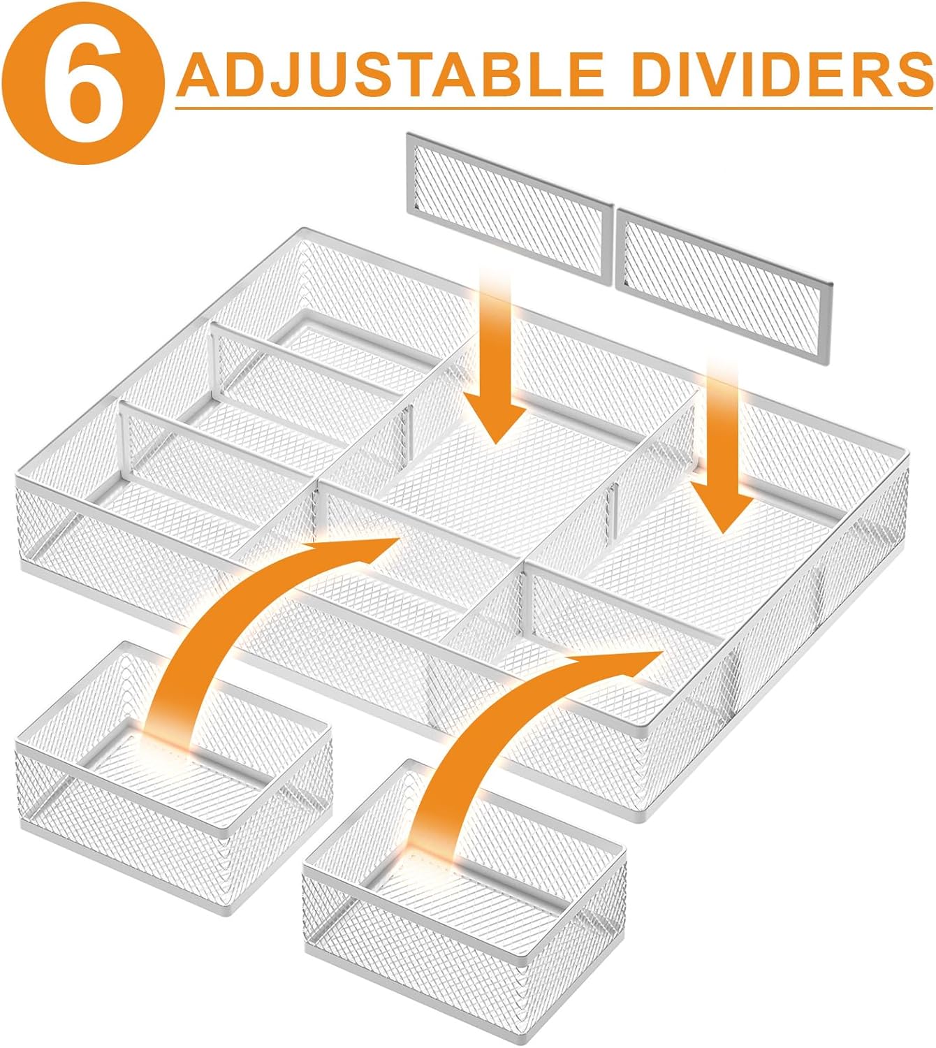 Marbrasse 3 Packs Desk Drawer Organizers, Metal Mesh Dividers Desk Drawer Organizer Tray with 9 Adjustable Compartments, Pen Organizer for Drawer Tray Box Accessories for Desktop,Kitchen, Makeup