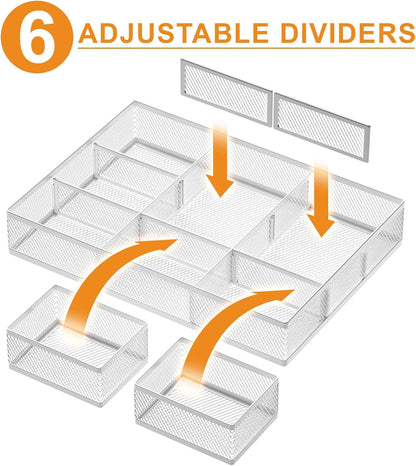 Marbrasse 3 Packs Desk Drawer Organizers, Metal Mesh Dividers Desk Drawer Organizer Tray with 9 Adjustable Compartments, Pen Organizer for Drawer Tray Box Accessories for Desktop,Kitchen, Makeup