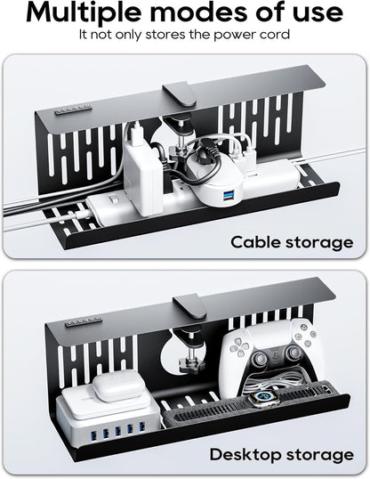 NODOCA No Drill Under Desk Cable Management Tray, 14'' Wire Management, Punch-Free Clamp on, Metal Cable Tray, Wire Organizer Under Desk, Under Desk Basket for Office and Home, Black