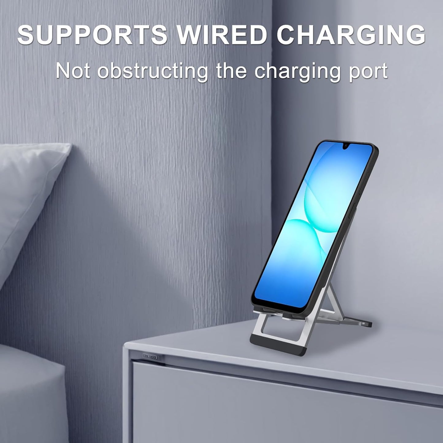 Cell Phone Stand,Aluminum Foldable Phone Holder for Desk,Adjustable Phone Kickstands Travel Essentials for iPhone 17 16 15 14 13 12 11 Pro Max Plus Samsung S25 S24 S23 Ultra Plus-Silver