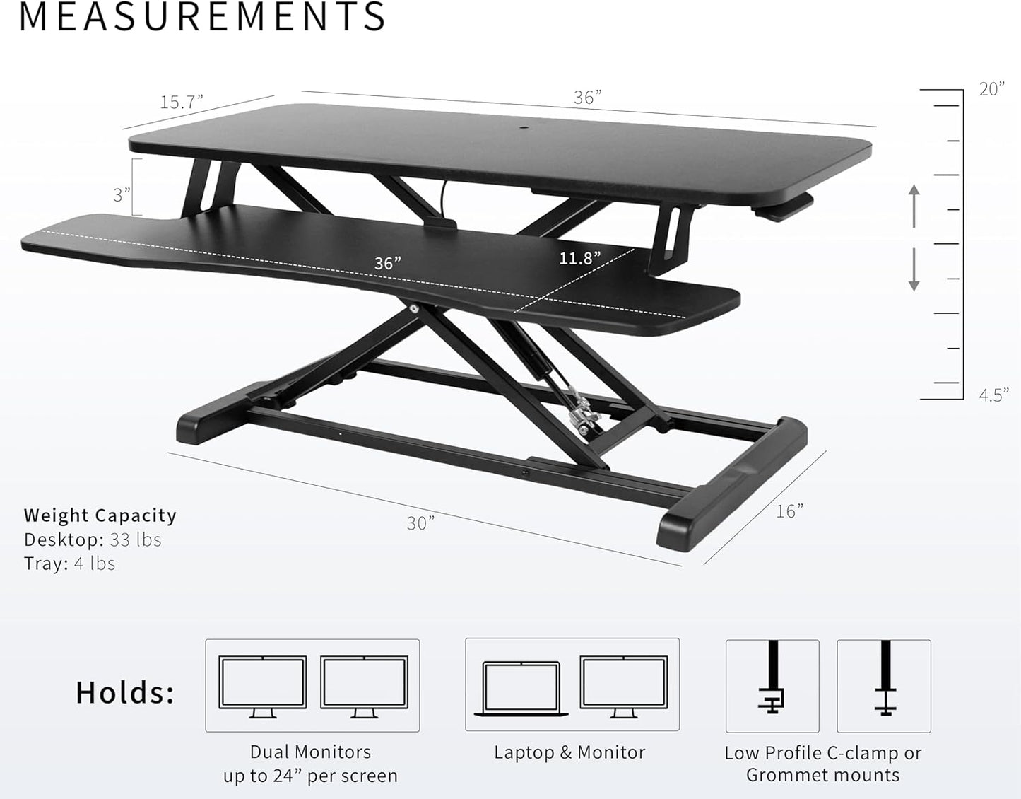 VIVO 26 inch Desk Converter, K Series, Height Adjustable Sit to Stand Riser, Dual Monitor and Laptop Workstation with Keyboard Tray, Black, DESK-V026KB